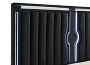 Ravenne Velvet Upholstered Queen LED Panel Bed Black - 223191Q