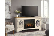 Realyn Chipped White 74" TV Stand with Electric Fireplace - DMV FurnitureTV Stand