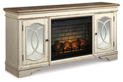 Realyn Chipped White 74" TV Stand with Electric Fireplace - DMV FurnitureTV Stand