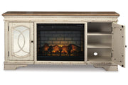 Realyn Chipped White 74" TV Stand with Electric Fireplace - DMV FurnitureTV Stand