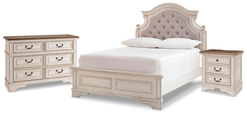 Realyn Chipped White Full Panel Bed, Dresser and Nightstand - B743B26