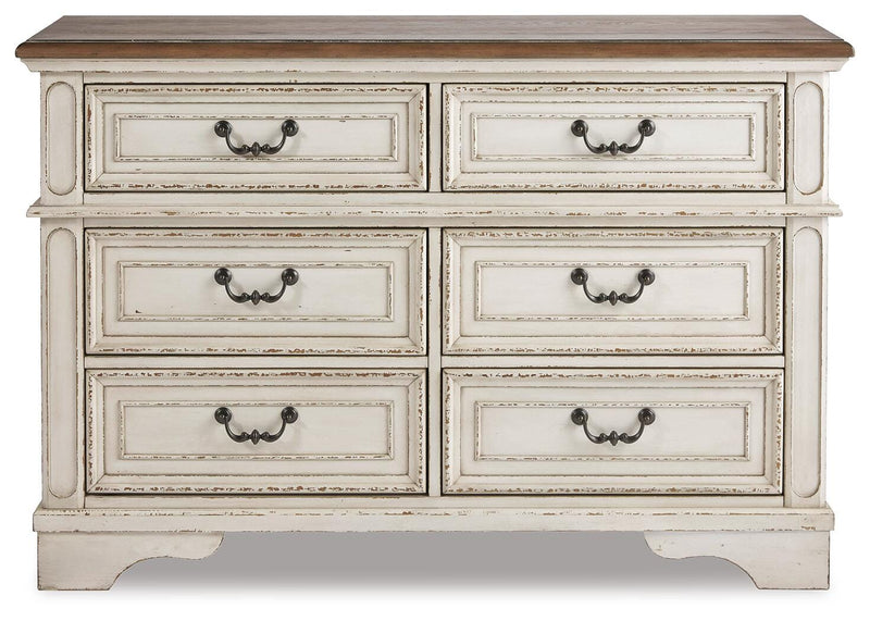Realyn Chipped White Full Panel Bed, Dresser and Nightstand - B743B26