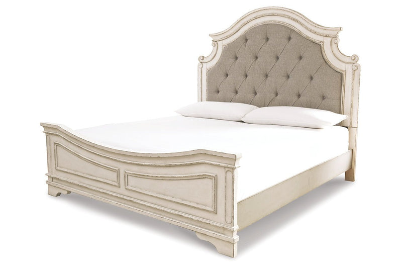 Realyn Chipped White King Upholstered Panel Bed - DMV FurnitureKing Bed