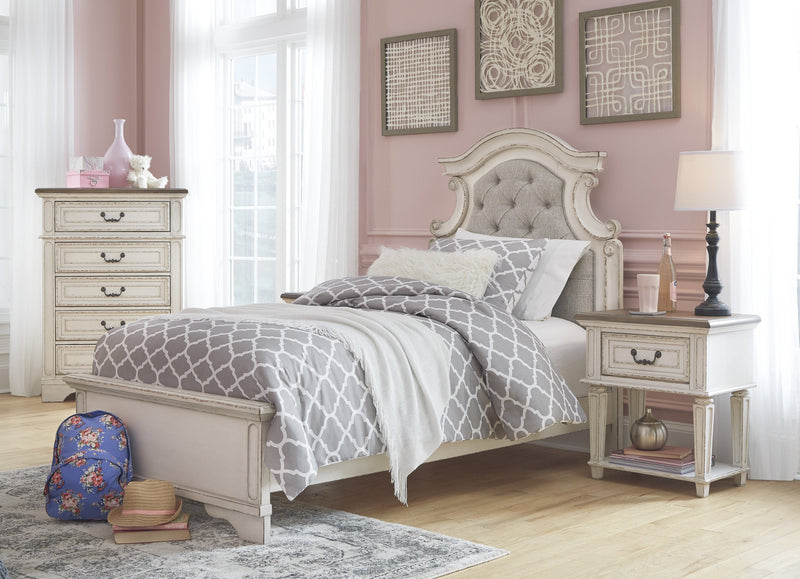 Realyn Chipped White Twin Upholstered Bed - DMV FurnitureTwin Bed