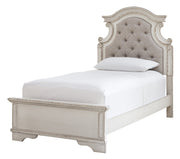 Realyn Chipped White Twin Upholstered Bed - DMV FurnitureTwin Bed