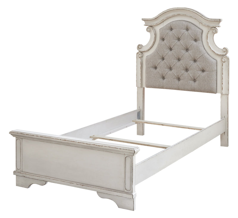 Realyn Chipped White Twin Upholstered Bed - DMV FurnitureTwin Bed