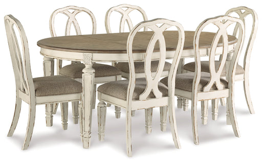 Realyn Chipped White Oval/Round Dining Table and 6 Ribbon Back Chairs from Ashley - DMV Furniture