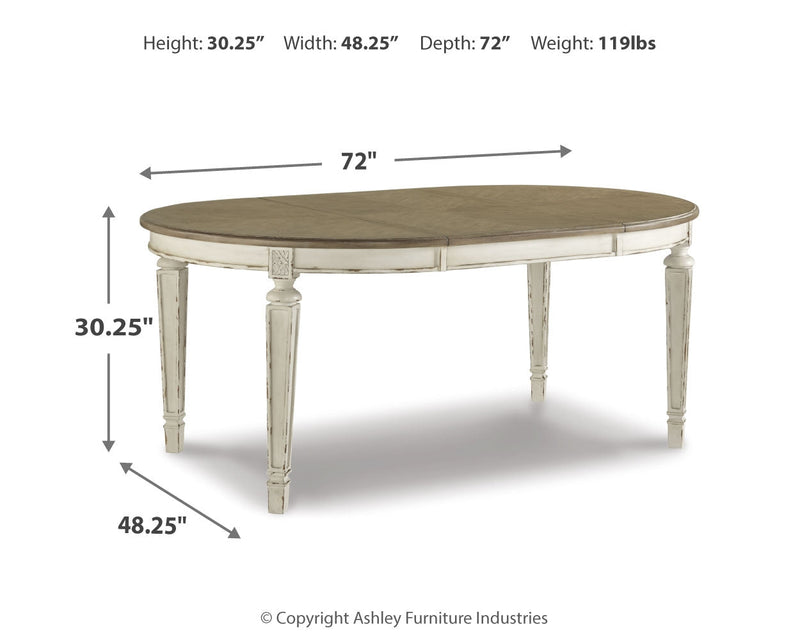Realyn Chipped White Oval/Round Dining Table and 6 Ribbon Back Chairs from Ashley - DMV Furniture