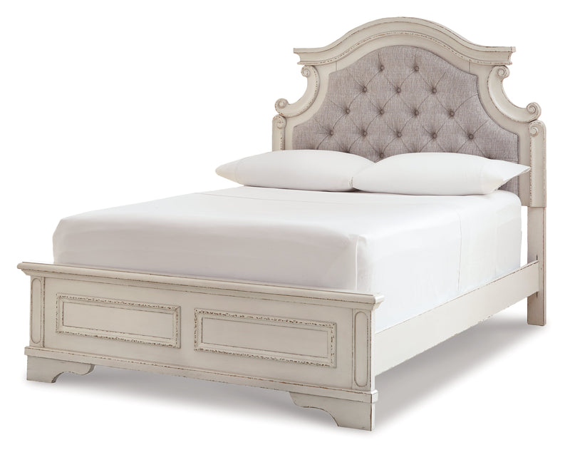 Realyn Full Panel Bed with Mirrored Dresser, Chest and Nightstand in Chipped White from Ashley - DMV Furniture