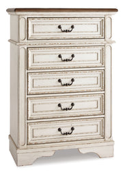 Realyn Full Panel Bed with Mirrored Dresser, Chest and Nightstand in Chipped White from Ashley - DMV Furniture