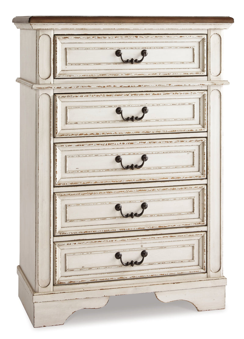 Realyn Full Panel Bed with Mirrored Dresser, Chest and Nightstand in Chipped White from Ashley - DMV Furniture