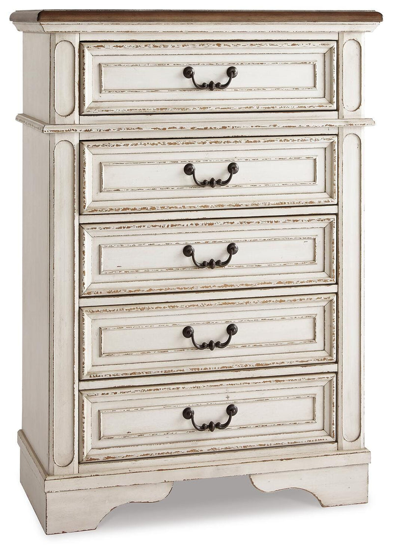 Realyn Full Upholstered Panel Bed, Dresser, Mirror, Chest and Nightstand - B743B104