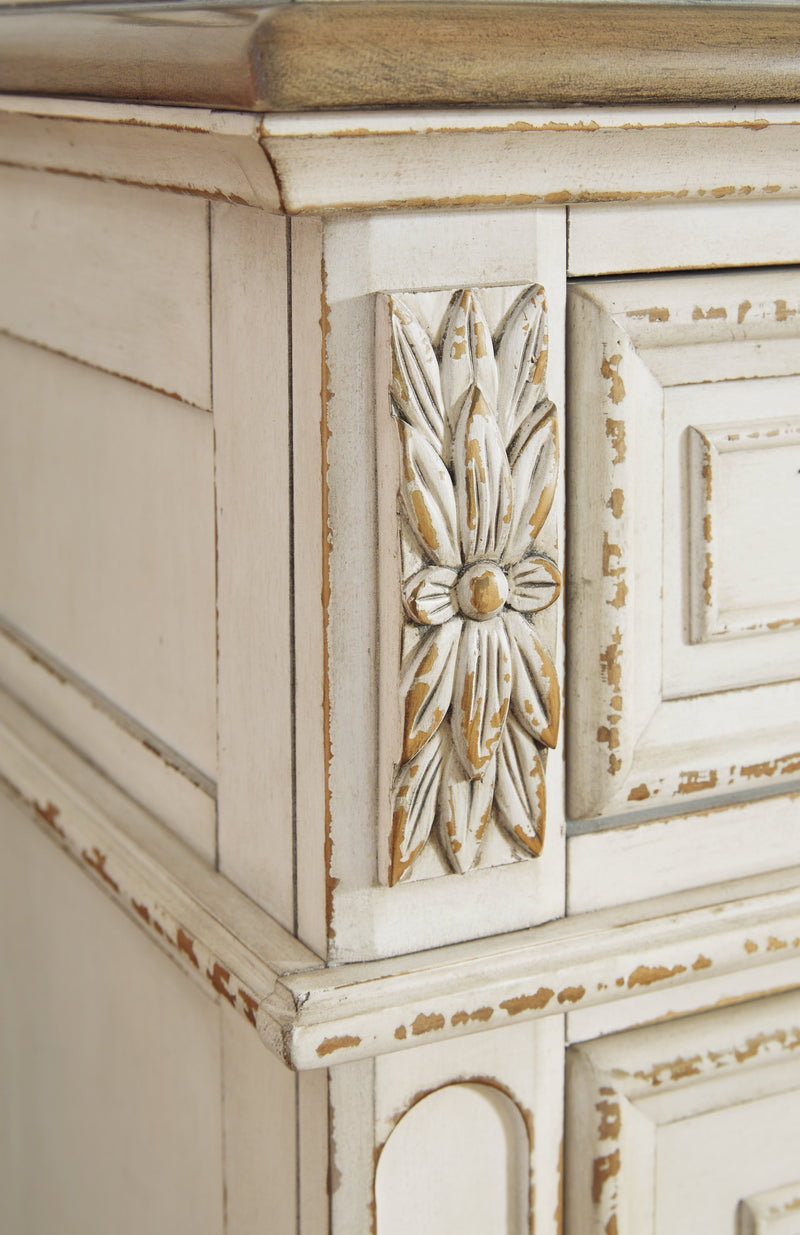 Realyn Twin Panel Bed with Mirrored Dresser, Chest and 2 Nightstands in Chipped White from Ashley - DMV Furniture
