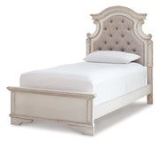 Realyn Twin Panel Bed with Mirrored Dresser, Chest and Nightstand in Chipped White from Ashley - DMV Furniture