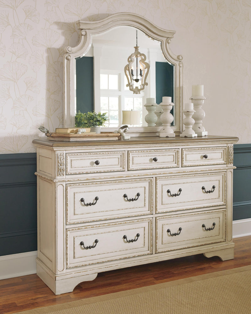 Realyn Two-tone King Panel Bed, Dresser, Mirror and 2 Nightstands - B743B64