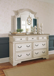 Realyn Two-tone King Panel Bed, Dresser, Mirror and Nightstand - B743B78