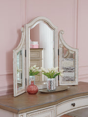 Realyn Two-tone King Panel Bed, Dresser, Mirror, Chest, Vanity and Nightstand - B743B58
