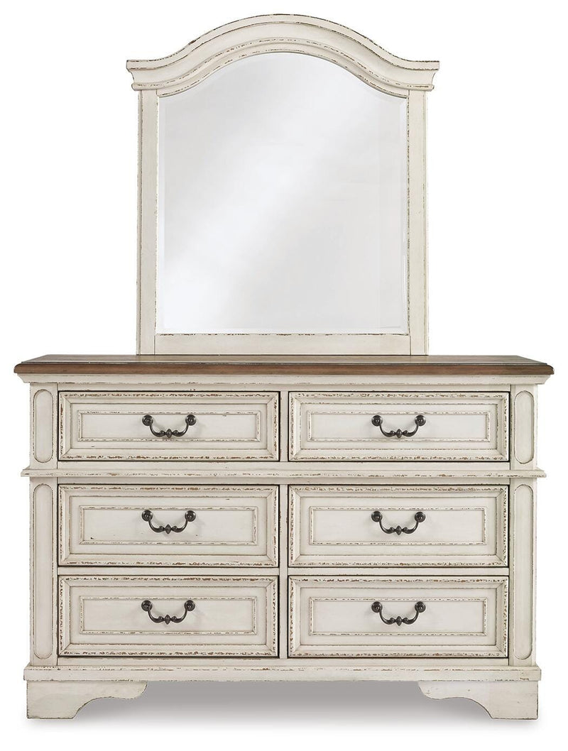 Realyn Two-tone King Panel Storage Bed, Dresser, Mirror and 2 Nightstands - B743B66