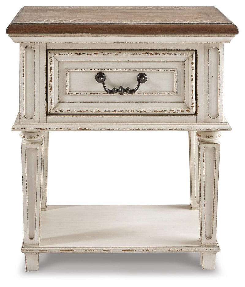 Realyn Two-tone King Panel Storage Bed, Dresser, Mirror and 2 Nightstands - B743B66