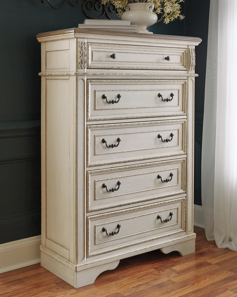 Realyn Two-tone King Storage Bed, Chest and 2 Nightstands - B743B50