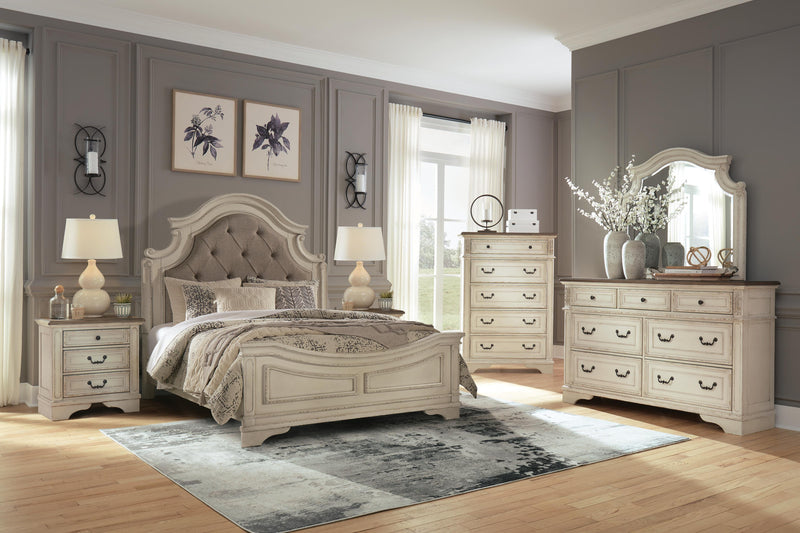 Realyn Two-tone Queen Panel Bed, Dresser, Chest and 2 Nightstands - B743B45