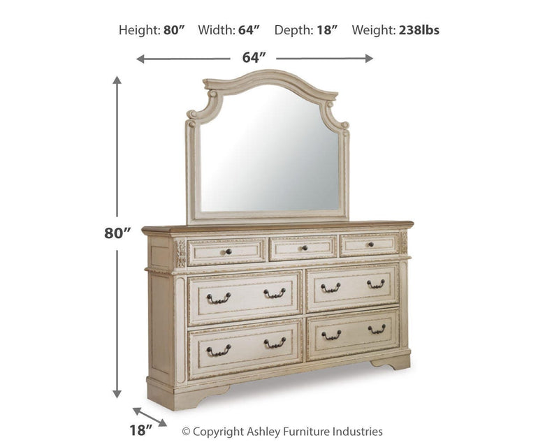 Realyn Two-tone Queen Panel Bed, Dresser, Mirror, Chest and Nightstand - B743B46