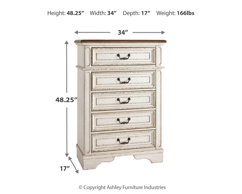 Realyn Two-tone Queen Panel Bed, Dresser, Mirror, Chest and Nightstand - B743B46
