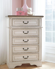 Realyn Two-tone Queen Panel Bed, Dresser, Mirror, Chest and Nightstand - B743B46