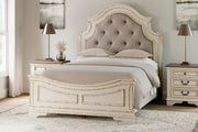 Realyn Two-tone Queen Upholstered Panel Bed and 2 Nightstands - B743B55
