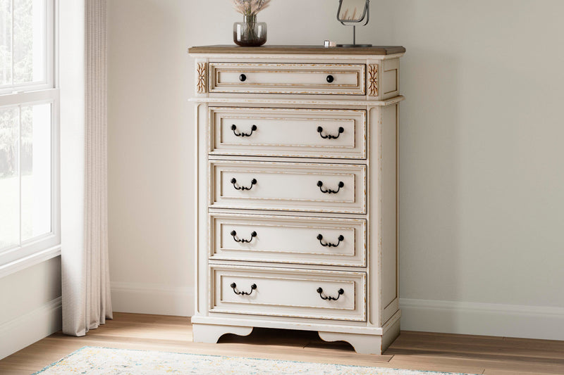 Realyn Two-tone Queen Upholstered Panel Bed and Chest - B743B54