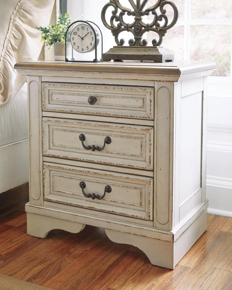 Realyn Two-tone Queen Upholstered Panel Bed, Dresser and 2 Nightstands - B743B67