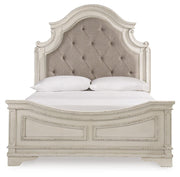 Realyn Two-tone Queen Upholstered Panel Bed, Dresser, Mirror and 2 Nightstands - B743B49
