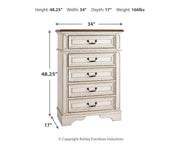 Realyn Two-tone Queen Upholstered Panel Bed, Dresser, Mirror, Chest and Nightstand - B743B47