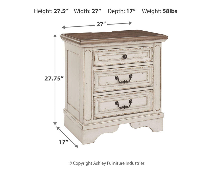 Realyn Two-tone Queen Upholstered Panel Bed, Dresser, Mirror, Chest and Nightstand - B743B47