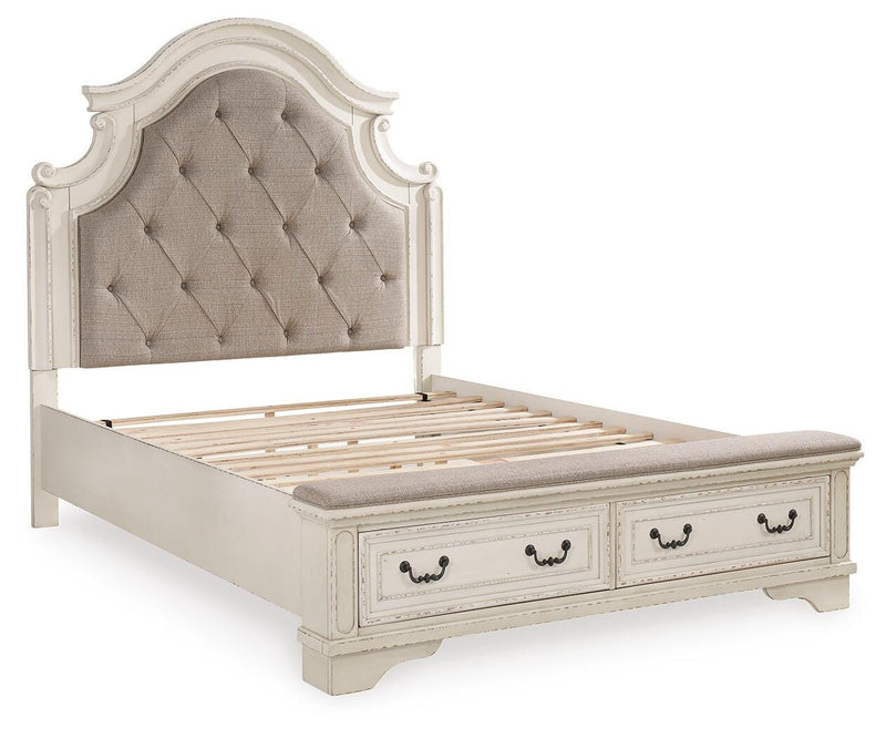 Realyn Two-tone Queen Upholstered Panel Bed with Storage, Dresser and Nightstand - B743B57