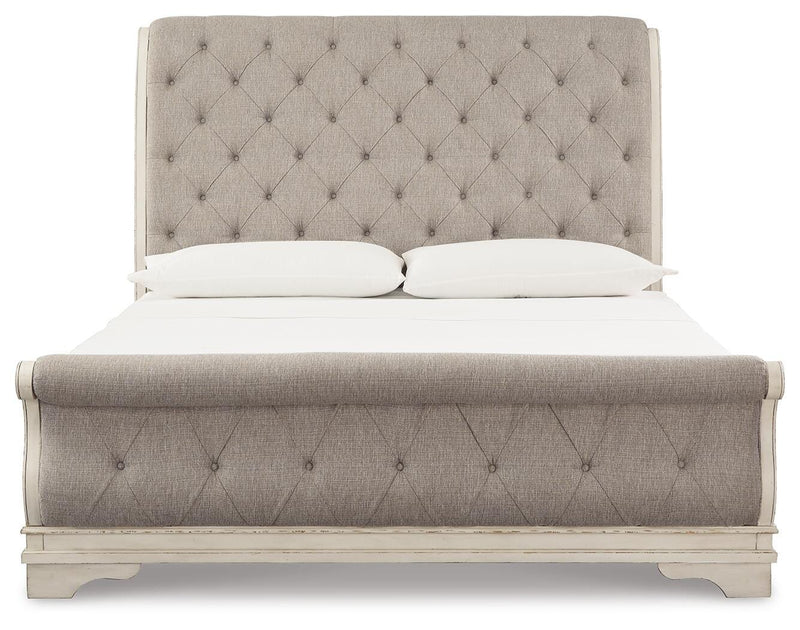 Realyn Two-tone Queen Upholstered Sleigh Bed and Chest - B743B29