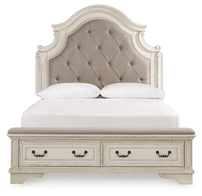 Realyn Two-tone Queen Upholstery Panel Bed, Dresser, Chest, Nightstand, and Vanity Set - B743B35