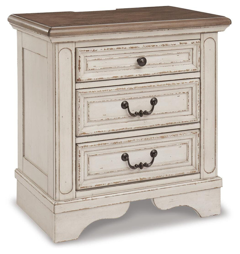 Realyn Two-tone Queen Upholstery Panel Bed, Dresser, Chest, Nightstand, and Vanity Set - B743B35