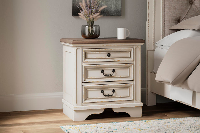 Realyn Two-tone Queen Upholstery Panel Bed, Dresser, Chest, Nightstand, and Vanity Set - B743B35