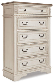 Realyn Two-tone Queen Upholstery Panel Bed, Dresser, Chest, Nightstand, and Vanity Set - B743B35