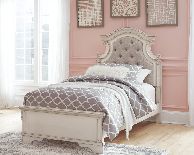 Realyn Two-tone Twin Panel Bed, Dresser, Mirror, Chest and Nightstand - B743B44