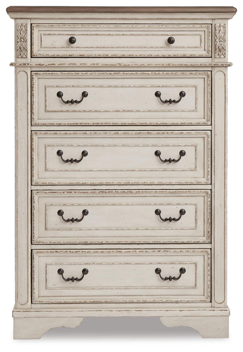 Realyn Two-tone Twin Panel Bed, Dresser, Mirror, Chest and Nightstand - B743B44