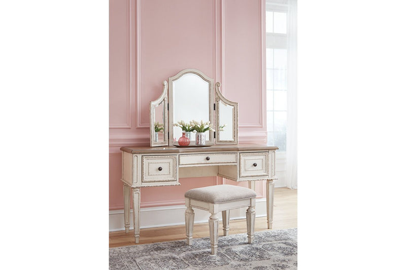 Realyn Two - tone Vanity and Mirror with Stool - DMV FurnitureVanity