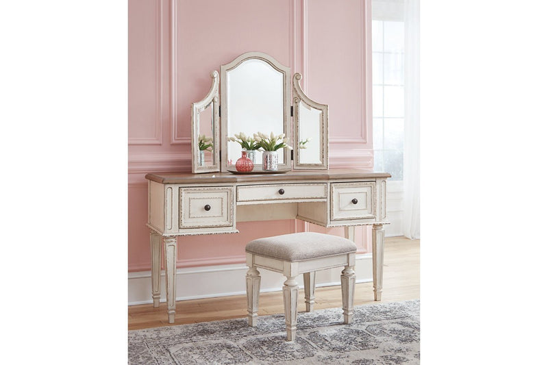 Realyn Two - tone Vanity and Mirror with Stool - DMV FurnitureVanity