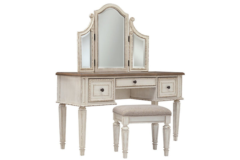 Realyn Two - tone Vanity and Mirror with Stool - DMV FurnitureVanity