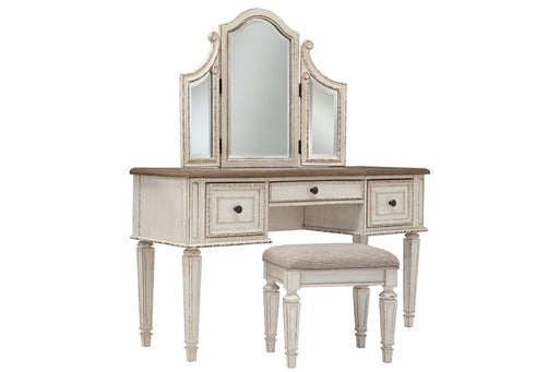 Realyn Two - tone Vanity and Mirror with Stool - DMV FurnitureVanity