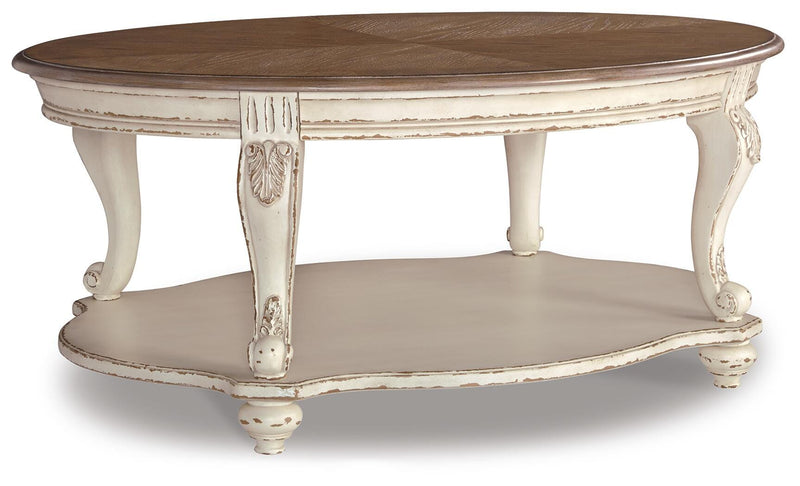 Realyn White/Brown Coffee Table and 2 End Tables - T743T1