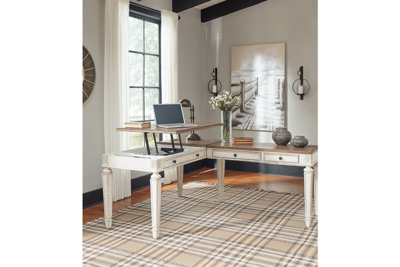 Realyn White/Brown 2 - Piece Home Office Lift Top Desk - DMV FurnitureOffice Desk