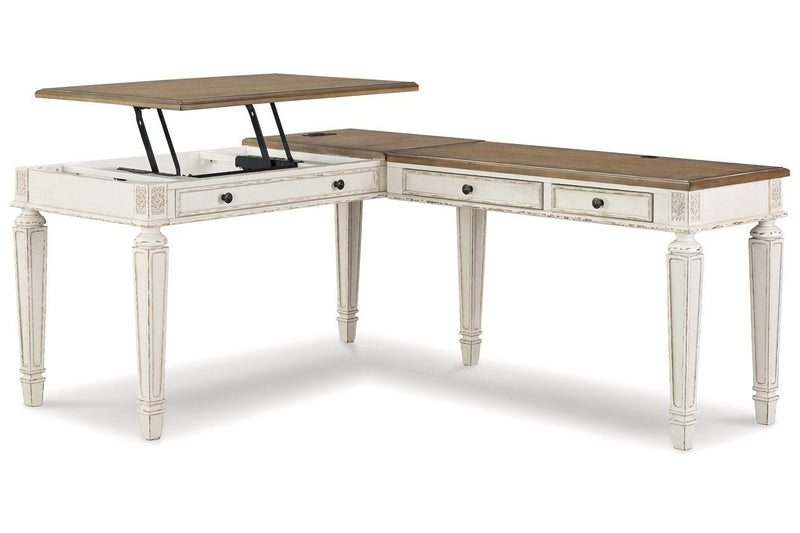Realyn White/Brown 2 - Piece Home Office Lift Top Desk - DMV FurnitureOffice Desk