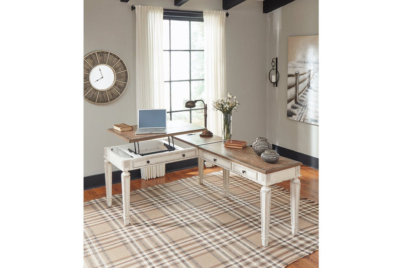 Realyn White/Brown 2 - Piece Home Office Lift Top Desk - DMV FurnitureOffice Desk